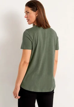 Toppe|T-Shirts-Cellbes of Sweden V-udskåret jerseytop Mørkegrøn