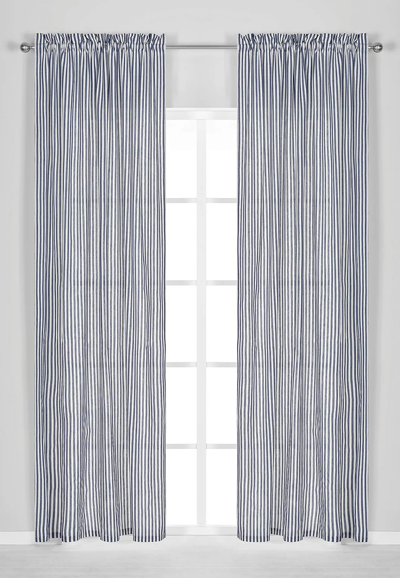 Gardinlængder|Flerpak-Cellbes of Sweden Vævede, stribede panelgardiner 2-pack Marine / Hvid / Stribet
