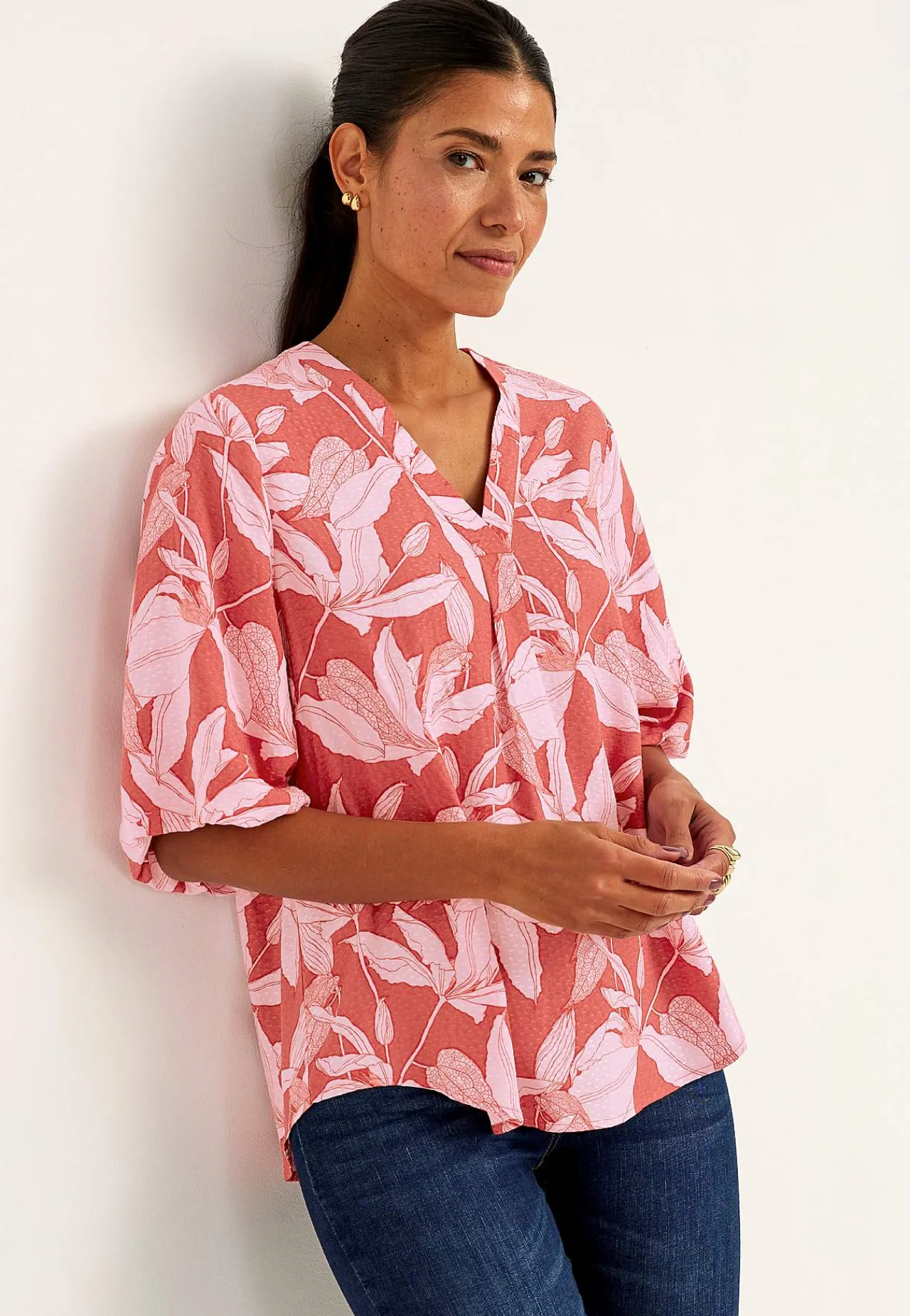 Mønstrede|Bluser-Cellbes of Sweden Vævet bluse med pufærme Rosa / Mønstret