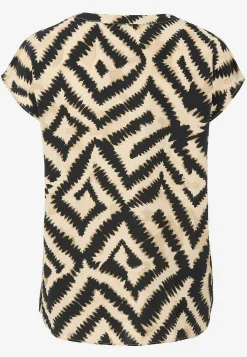 Bluser|Kortærmede- Vævet, let krøllet viskosebluse Beige / Sort
