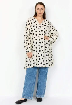 Bluser- Vævet, prikket tunika Offwhite / Sort / Mønstret